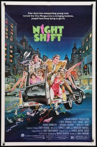 3j614 NIGHT SHIFT 1sh 1982 Michael Keaton, Henry Winkler, sexy girls in hearse art by Mike Hobson!