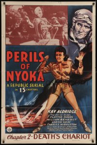 3j662 PERILS OF NYOKA chapter 2 1sh 1942 Republic serial, art of Kay Aldridge, Death's Chariot!