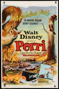 3j665 PERRI 1sh 1957 Disney's fabulous first in motion picture story-telling, wacky squirrels!