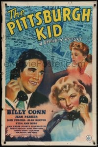 3j679 PITTSBURGH KID 1sh 1941 art of boxer Billy Conn & Jean Parker w/phones & newspapers!