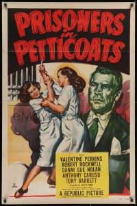 3j691 PRISONERS IN PETTICOATS 1sh 1950 great woman in prison cat fight artwork!
