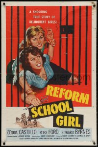 3j716 REFORM SCHOOL GIRL 1sh 1957 classic AIP bad girl catfight behind prison cell bars art!