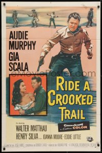 3j730 RIDE A CROOKED TRAIL 1sh 1958 cowboy Audie Murphy faces a killer mob & a fear-crazed town!