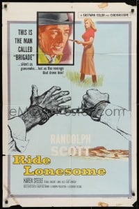 3j732 RIDE LONESOME 1sh 1959 cowboy Randolph Scott, Karen Steele, directed by Budd Boetticher!