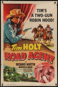 3j740 ROAD AGENT 1sh 1952 Tim Holt, Richard Martin, Noreen Nash, cool western art!