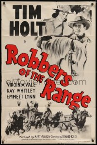 3j741 ROBBERS OF THE RANGE style A 1sh R1953 art of Tim Holt, Virginia Vale, stagecoach!