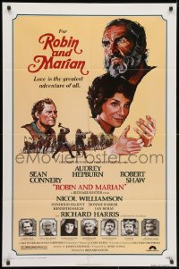 3j742 ROBIN & MARIAN 1sh 1976 Sheriff Robert Shaw, Sean Connery & Audrey Hepburn by Drew Struzan!
