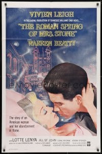 3j749 ROMAN SPRING OF MRS. STONE 1sh 1961 c/u of Warren Beatty about to kiss Vivien Leigh!
