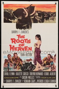 3j753 ROOTS OF HEAVEN 1sh 1958 directed by John Huston, Errol Flynn & sexy Julie Greco in Africa!