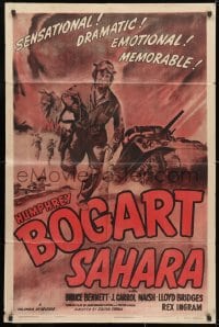 3j762 SAHARA 1sh R1948 cool art of World War II soldier Humphrey Bogart running with gun!