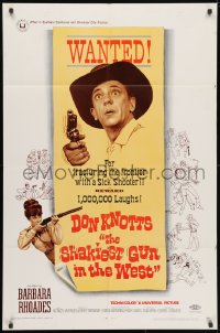 3j793 SHAKIEST GUN IN THE WEST 1sh 1968 Barbara Rhoades with rifle, Don Knotts on wanted poster!