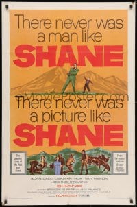 3j795 SHANE 1sh R1966 most classic western, Alan Ladd, Jean Arthur, Van Heflin, De Wilde!