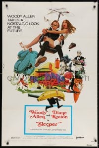 3j817 SLEEPER 1sh 1974 Woody Allen, Diane Keaton, futuristic sci-fi comedy art by McGinnis!