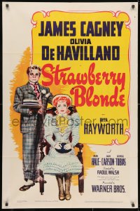 3j859 STRAWBERRY BLONDE 1sh 1941 art of James Cagney in suit standing by Olivia De Havilland!
