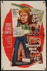 3j883 TEENAGE BAD GIRL/TEENAGE WOLF PACK 1sh 1957 delinquents, terrorists & love-nesters!