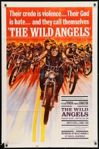 3j970 WILD ANGELS 1sh 1966 classic art of biker Peter Fonda & sexy Nancy Sinatra on motorcycle!