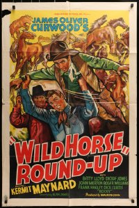 3j971 WILD HORSE ROUND-UP 1sh 1937 Kermit Maynard, written by James Oliver Curwood!
