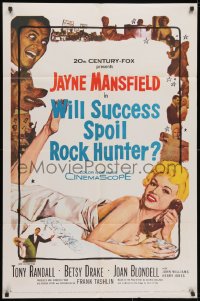 3j975 WILL SUCCESS SPOIL ROCK HUNTER 1sh 1957 art of sexy Jayne Mansfield wearing only a sheet!