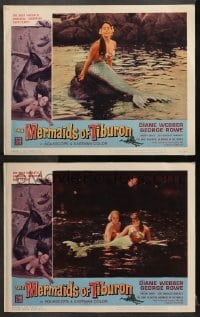 3k895 MERMAIDS OF TIBURON 2 LCs 1962 wonderful border art and cool images of sexy mermaids!