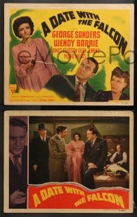 3k127 DATE WITH THE FALCON 8 LCs 1941 George Sanders in title role, Wendy Barrie, rare complete set!
