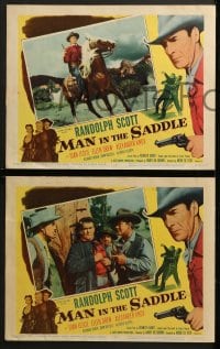 3k284 MAN IN THE SADDLE 8 LCs R1959 cowboy Randolph Scott in western action, Joan Leslie!