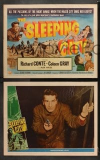 3k399 SLEEPING CITY 8 LCs R1956 Richard Conte standing with three other men, film noir!
