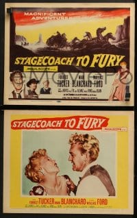 3k414 STAGECOACH TO FURY 8 LCs 1956 pretty Marie Blanchard & Forrest Tucker in magnificent adventure