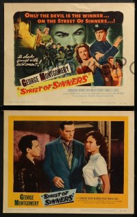 3k427 STREET OF SINNERS 8 LCs 1957 George Montgomery, only the Devil is the winner here!