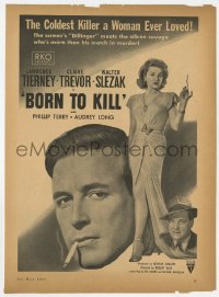 3m095 BORN TO KILL magazine ad 1946 Lawrence Tierney's the coldest killer Claire Trevor ever loved!
