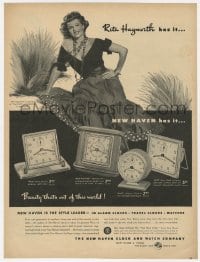 3m126 RITA HAYWORTH magazine ad 1948 in Loves of Carmen costume, selling New Haven clocks!