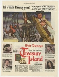 3m134 TREASURE ISLAND 1pg magazine ad 1950 Bobby Driscoll, Robert Newton as pirate Long John Silver!