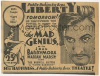 3m143 MAD GENIUS 3x4 newspaper ad 1931 John Barrymore, Michael Curtiz, art of ballet dancer!