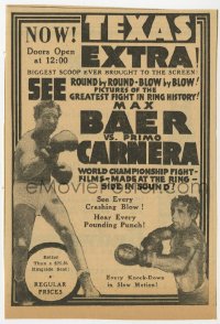 3m144 MAX BAER VS PRIMO CARNERA 4x6 newspaper ad 1934 the greatest boxing match in ring history!