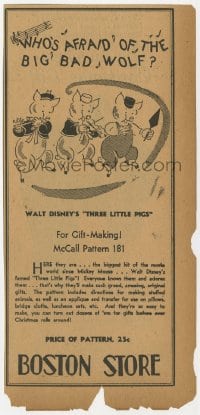 3m150 THREE LITTLE PIGS 5x10 newspaper ad 1933 Walt Disney, Who's Afraid of the Big Bad Wolf!