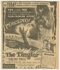 3m152 TINGLER 7x9 newspaper ad 1959 Vincent Price, William Castle, presented in Percepto!