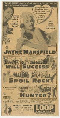 3m154 WILL SUCCESS SPOIL ROCK HUNTER 6x11 newspaper ad 1957 sexy Jayne Mansfield, Tony Randall!