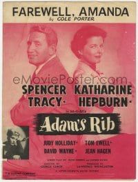 3m274 ADAM'S RIB sheet music 1949 Spencer Tracy, Katharine Hepburn, Cole Porter's Farewell Amanda!
