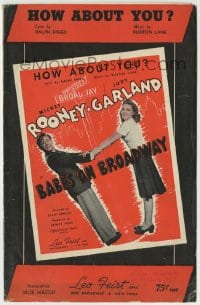 3m277 BABES ON BROADWAY sheet music cover 1941 Mickey Rooney, Judy Garland, How About You!
