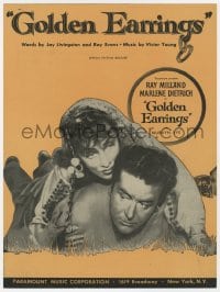 3m309 GOLDEN EARRINGS sheet music 1947 sexy gypsy Marlene Dietrich & Ray Milland, the title song!
