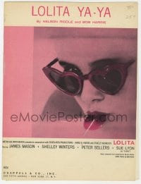 3m338 LOLITA sheet music 1962 Kubrick, sexy Sue Lyon with heart sunglasses & lollipop, Ya-Ya!