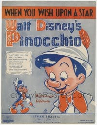 3m361 PINOCCHIO sheet music 1940 Walt Disney classic cartoon, When You Wish Upon a Star!