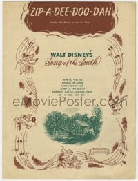 3m385 SONG OF THE SOUTH sheet music 1946 Walt Disney cartoon, great art, Zip-A-Dee-Doo-Dah!
