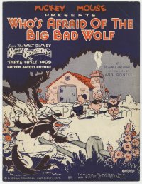 3m399 THREE LITTLE PIGS sheet music 1933 Walt Disney cartoon, Who's Afraid of the Big Bad Wolf!