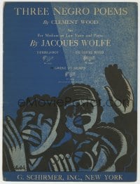 3m400 THREE NEGRO POEMS sheet music 1928 by Clement Wood, set to music by Wolfe, great Bobri art!