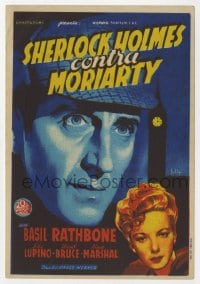 3m651 ADVENTURES OF SHERLOCK HOLMES Spanish herald 1940 Soligo art of Basil Rathbone & Ida Lupino!