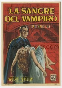 3m675 BLOOD OF THE VAMPIRE Spanish herald 1966 different art of Wolfit carrying Barbara Shelley!