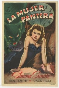 3m683 CAT PEOPLE Spanish herald 1947 Val Lewton, art of sexy Simone Simon by black panther!