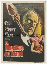 3m714 DIE, MONSTER, DIE Spanish herald 1968 creepy art of Boris Karloff & female victim!
