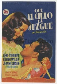 3m811 LEAVE HER TO HEAVEN Spanish herald 1949 Soligo art of Gene Tierney, Cornel Wilde & Crain!