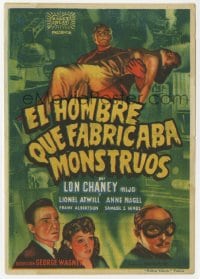 3m821 MAN MADE MONSTER Spanish herald 1943 different image of Lon Chaney Jr. carrying Anne Nagel!